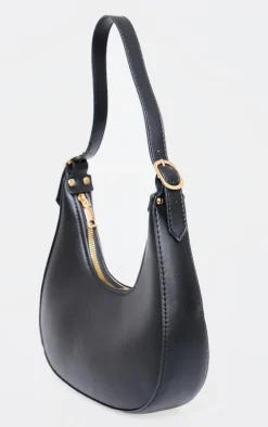 Black Curved PU Shoulder Bag