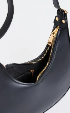 Black Curved PU Shoulder Bag