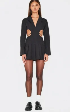 Black Cut Out Back Long Sleeve Shift Dress