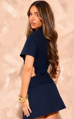 Black Cut Out Belted Short Sleeve Bodycon Dress