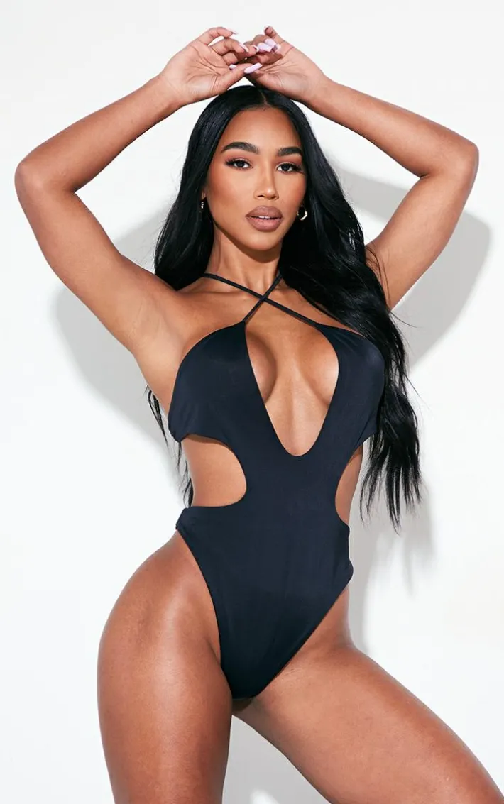 Black Cut Out Cross Front Swimsuit