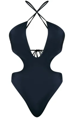 Black Cut Out Cross Front Swimsuit