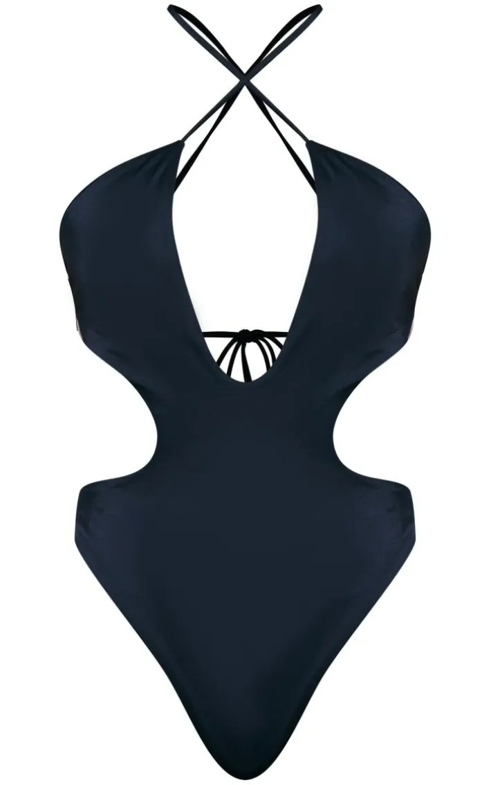 Black Cut Out Cross Front Swimsuit