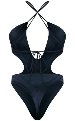Black Cut Out Cross Front Swimsuit
