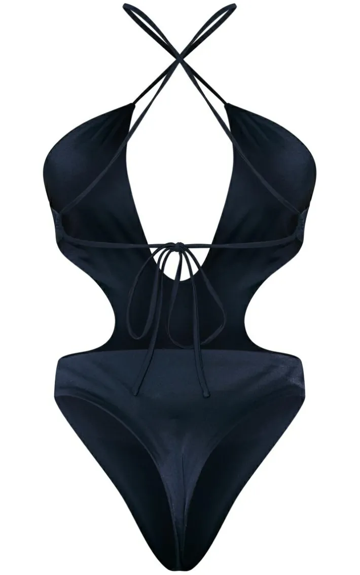 Black Cut Out Cross Front Swimsuit
