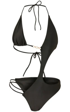 Black Cut Out Diamante Trim Swimsuit