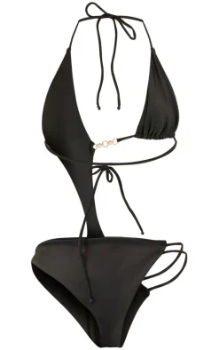 Black Cut Out Diamante Trim Swimsuit