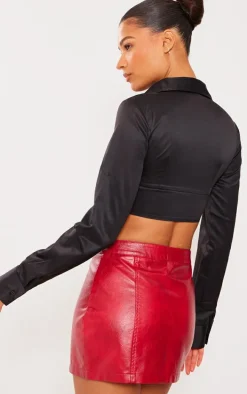 Black Cut Out Dip Hem Boned Shirt