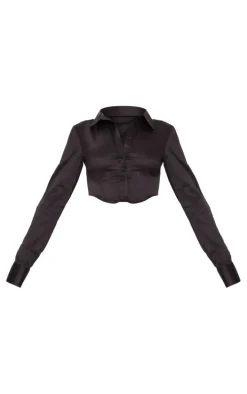 Black Cut Out Dip Hem Boned Shirt