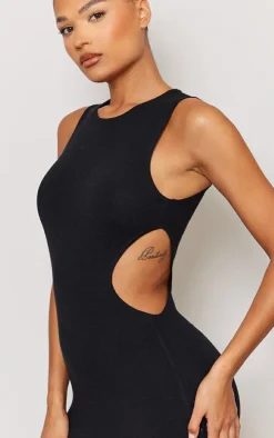Black Cut Out Side Soft Knit Dress