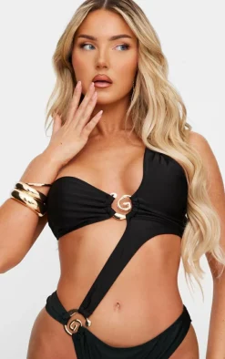 Black Cut Out Swirl Trim Swimsuit