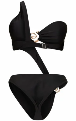 Black Cut Out Swirl Trim Swimsuit
