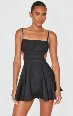 Black Cut Out Tie Back Shift Dress
