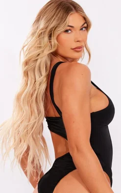 Black Cut Out Trim One Shoulder Swimsuit