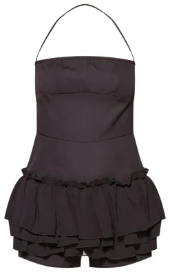 Black Detailed Frill Hem Skort Romper