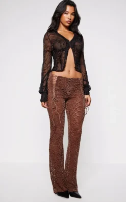 Black Devore Ruched Fitted Shirt