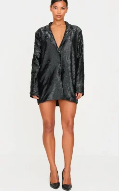 Black Diamante Blazer Dress