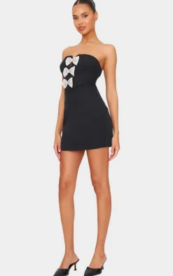 Black Diamante Bow Bandeau Mini Dress