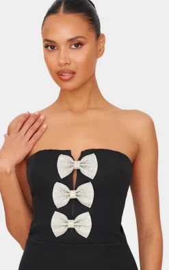 Black Diamante Bow Bandeau Mini Dress