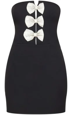 Black Diamante Bow Bandeau Mini Dress