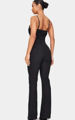 Black Diamante Corset Detail Flared Strappy Jumpsuit