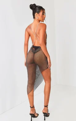 Black Diamante Cowl Neck Dress