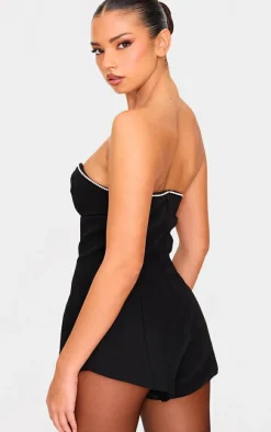 Black Diamante Detail Bandeau Structured Romper