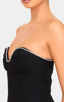 Black Diamante Detail Bandeau Structured Romper