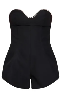 Black Diamante Detail Bandeau Structured Romper