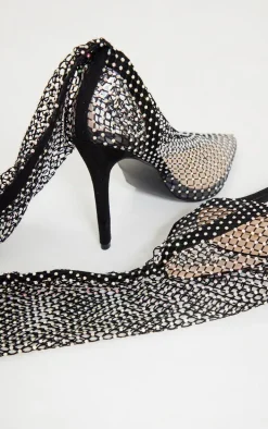 Black Diamante Fish Net Over The Knee Boots