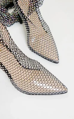 Black Diamante Fish Net Over The Knee Boots