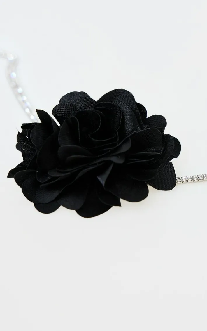 Black Diamante Flower Choker