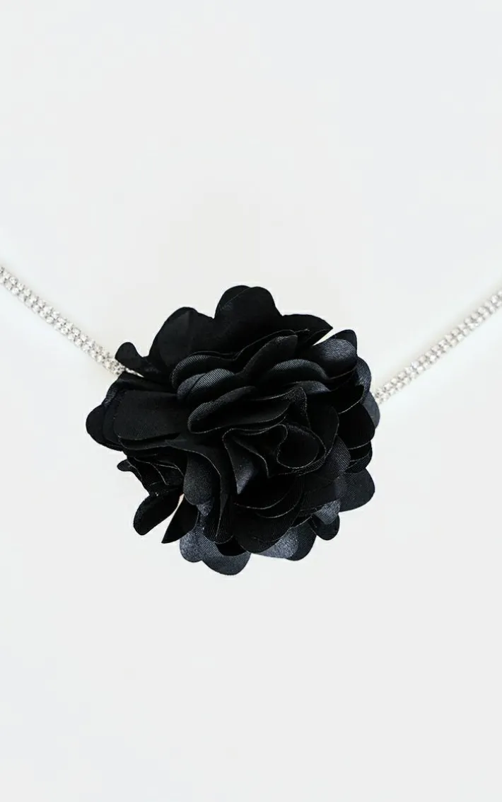 Black Diamante Flower Choker