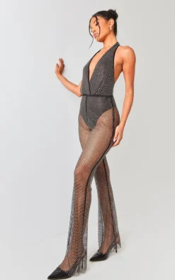 Black Diamante Halterneck Jumpsuit