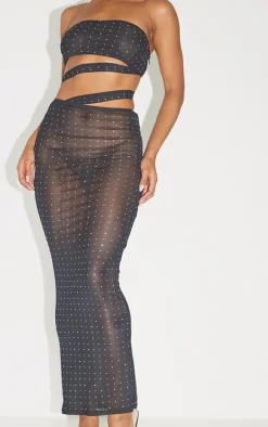 Black Diamante Mesh Cut Out Bandeau Maxi Dress