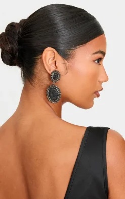 Black Diamante Oversized Round Statement Earrings