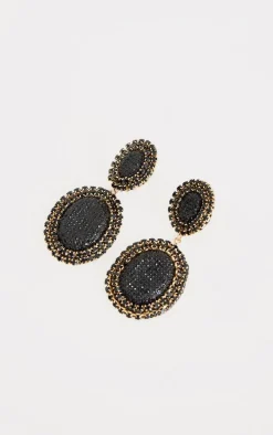Black Diamante Oversized Round Statement Earrings