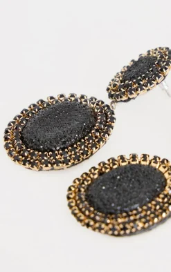 Black Diamante Oversized Round Statement Earrings
