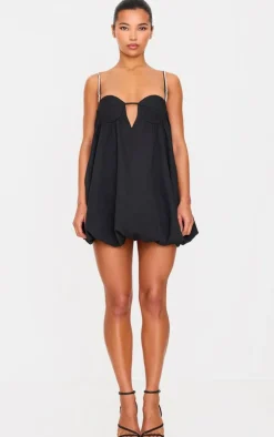 Black Diamante Strap Detail Puff Ball Dress