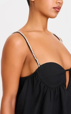 Black Diamante Strap Detail Puff Ball Dress