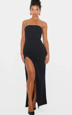 Black Diamante Strap Underbust Detail Maxi Dress