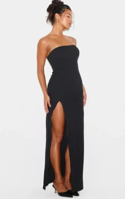 Black Diamante Strap Underbust Detail Maxi Dress
