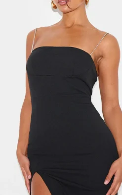 Black Diamante Strap Underbust Detail Maxi Dress