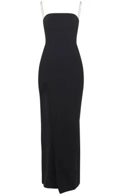 Black Diamante Strap Underbust Detail Maxi Dress