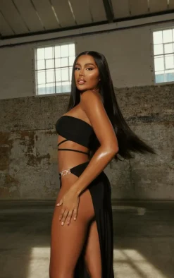 Black Diamante Trim Bandeau Top