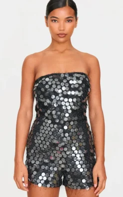 Black Disc Sequin Bandeau Romper