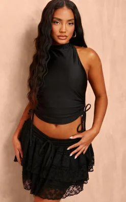 Black Disco Slinky High Neck Backless Top