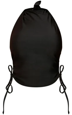 Black Disco Slinky High Neck Backless Top