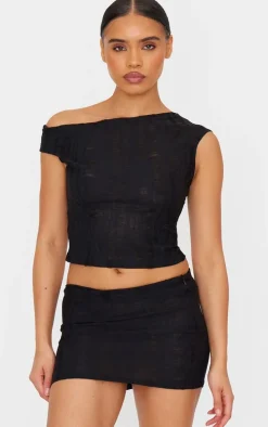 Black Distressed Asymmetric Top