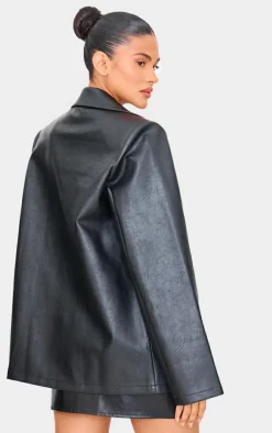 Black Distressed Faux Leather Blazer